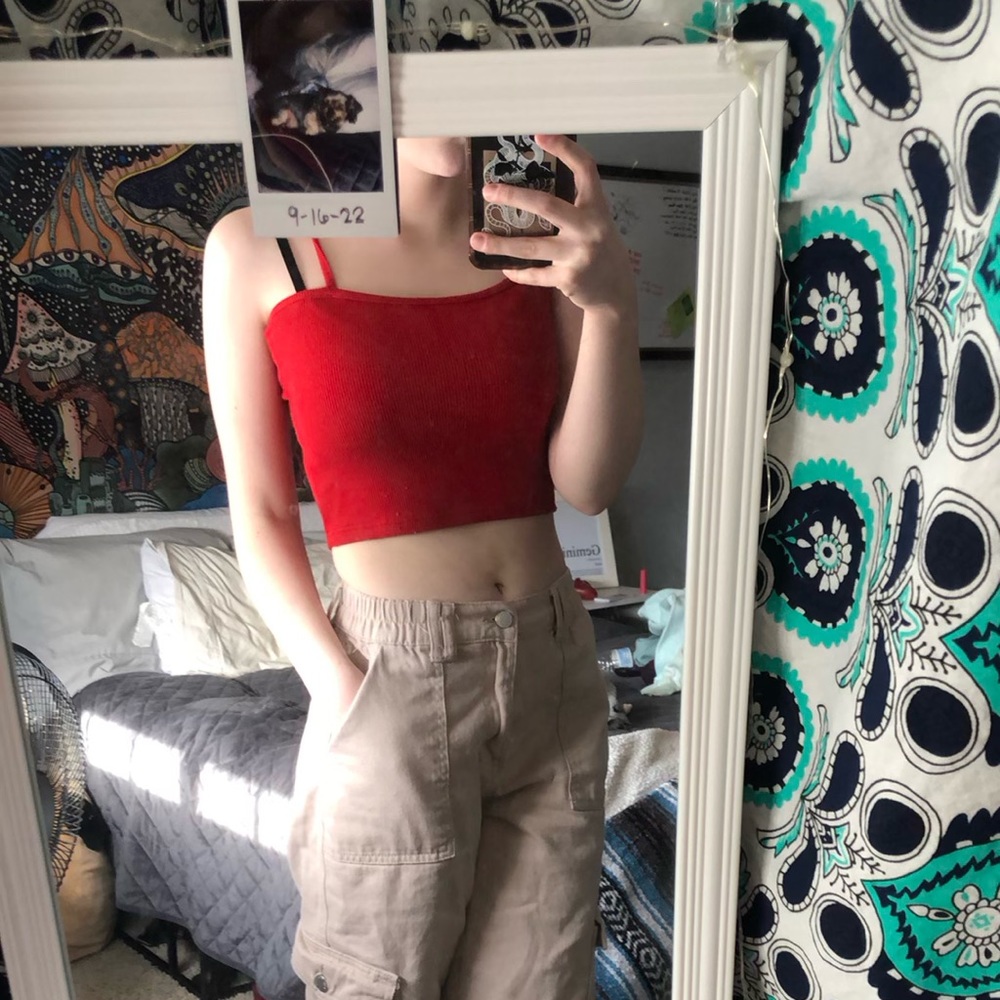 Red Brandy Melville Cropped Spaghetti Strap